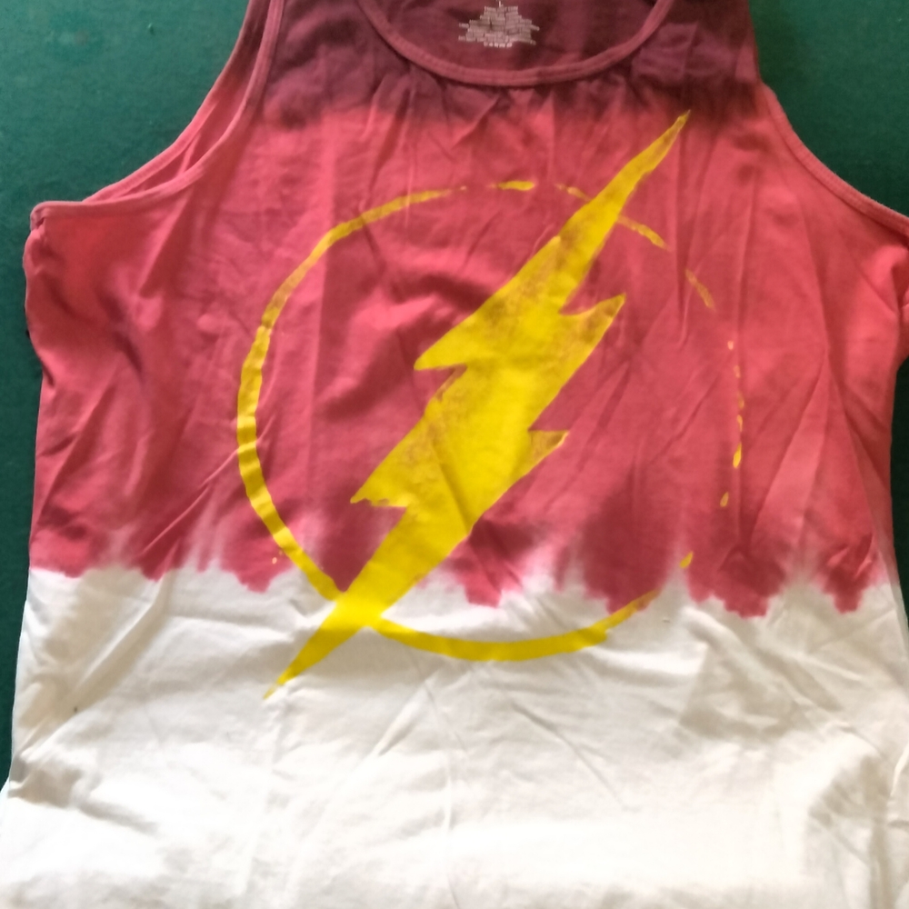 DC Comics Red and White Tank Top with Yellow Lightning Bolt
